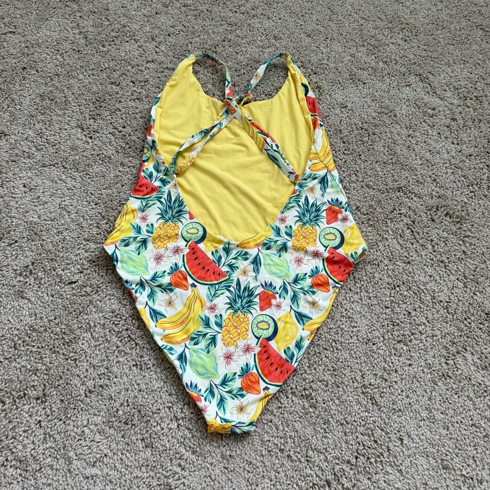 Marine Layer One Piece Bathing Suit Fruit Pattern Yellow Summer Size XL - Picture 2 of 6
